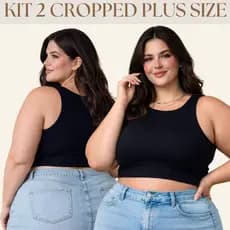KIT 2 CROPPED FEMININO PLUS SIZE REGATA BÁSICA ESSENCIAL NO SUPLEX TODO DUPLO VESTE ATÉ O 50