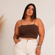 CROPPED FEMININO TOP FAIXA PLUS SIZE DE ALÇA FINA DE ELÁSTICO TECIDO DUPLO NO SUPLEX DUPLO BÁSICO