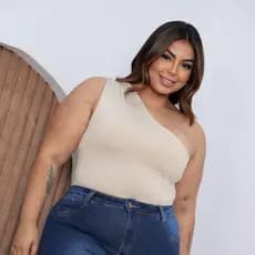 Body Feminino Plus Size Ombro Único Mula Manca Drapeado Franzido Suplex Premium Elegante Básico Bori