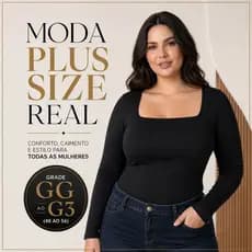 Body Feminino Decote Quadrado Plus Size 48 ao 54 Manga Longa Suplex Forro Busto Conforto e Estilo