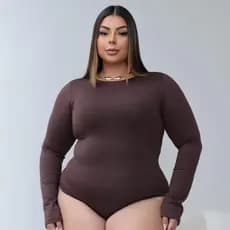 Body Feminino Manga Longa Gola Careca Plus Size Do GG ao G3 Suplex Com Forro Segunda Pele Inverno