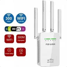 Repetidor De Sinal Wi-fi 2.4ghz Pix-link 4 Antenas 300mbps Novo