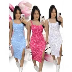 Vestido Midi Feminino Casual Verão Com Bojo Estampa Floral Tecido Anarruga