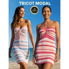 Vestido Feminino Curto Verão Tricot Modal Bicolor Estiloso