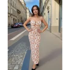 Vestido Feminino Midi Estampado Floral Elegante Casual Verão Com Bojo