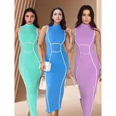 Vestido Midi Feminino Anaruga Bicolor Gola Alta Com Bojo