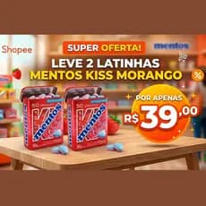 Mentos Kiss Morango Sem Açúcar 2 Unidades 50 Pastilhas 35g | Bala Mentos Original