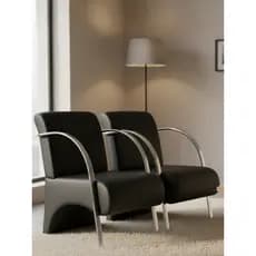 Kit 2 Poltrona Decorativa Predoli Braço de Alumínio Corino Recepção Sala Quarto Barbeiro Consultório