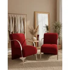 Kit 2 Poltrona Decorativa Predoli Braço de Alumínio Suede Recepção Sala Quarto Barbeiro Consultório