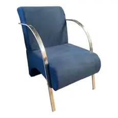 Poltrona Decorativa Predoli Braço de Alumínio Suede, Recepção, Sala, Quarto, Barbeiro, Consultório