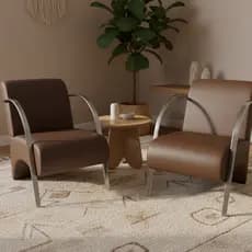 KIT 2 Poltronas Decorativas Predoli | Corino Braço Alumínio | Sala, Recepção, Loja, Consultório