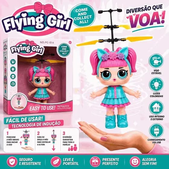 Boneca Lol Drone Voadora  Com Sensor De Mão Recarregável Fadinha LOL Voadaora - Envio imediato