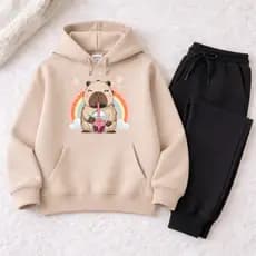 Conjunto Infantil Canguru Capivara Arco-Íris Estampa Moda Inverno Confortável Menino Menina