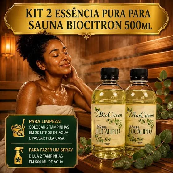 2 Essências de 500ml P/ Sauna Eucalipto  Alta Concentração Biocitron Envio Imediato
