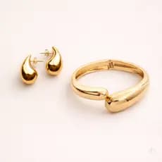 Conjunto Bracelete e Brinco Duo 2 Gotas Ouro ou Prata Brinco Elegante Luxo