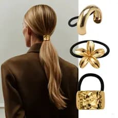 Elástico/Liga de Cabelo Xuxa - Flor Laço Oval Dourado/Prata Metálico Unissex Chic Elegante Prendedor Luxo