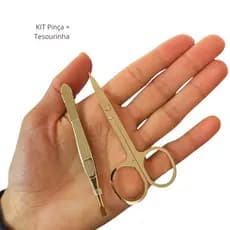 Kit Dourado Pinça + Tesourinha Inox Profissional Afiada | Manicure Sobrancelha Alta Precisão