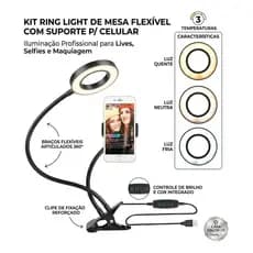 Iluminador ring light led mesa prendedor celular selfie