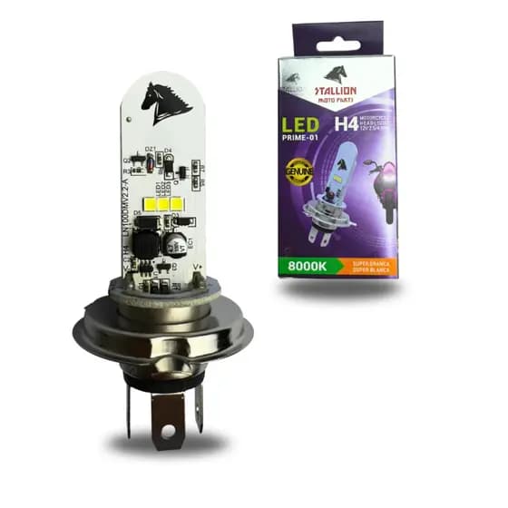 LAMPADA DE LED H4 PARA MOTO OU CARRO 8000K CAVALINHO EFEITO XENON AZUL ORIGINAL STALLION CAVALINHO