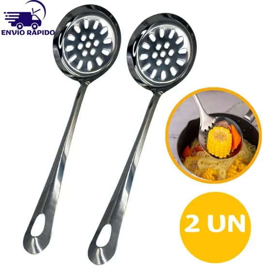 Kit 2 Escumadeira  Para pegar Arroz Batatas Frituras em Geral  Aço Inox Pequena 23,8x 8cm