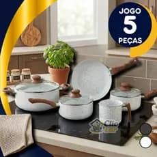 Jogo de Panela Antiaderente de Cerâmica 5 Peças Conjunto de Panelas Frigideira Caçarola Leiteira