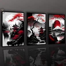 Quadros Decorativos Arte Oriental Moderna, Estilo Japonês Sala Quarto