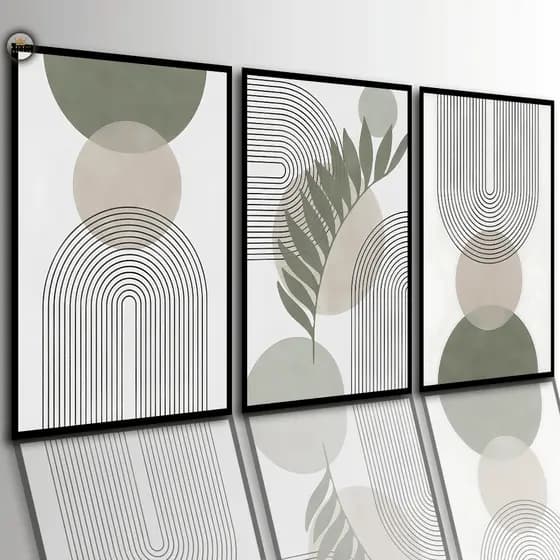 Quadros Decorativos Nordic verde botânico Arte Abstrato Geométrico Sala Quarto