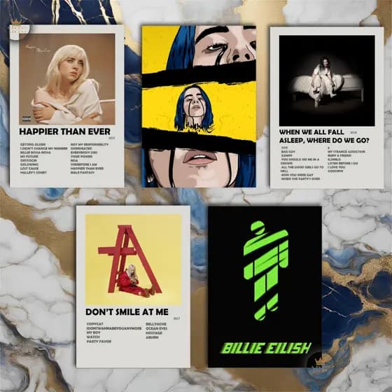 Quadro Decorativo Placas Billie Eilish Quadro Discografia Album em MDF 30x20cm Full HD
