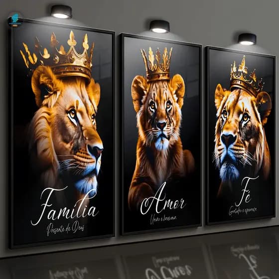 Quadros Decorativos Leão Leoa Filhote Rei Rainha Fé Amor Religioso Sala Quarto
