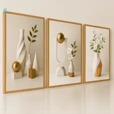 Quadros Decorativos Trio Abstrato Moderno Vaso Geométrico Branco Sala Quarto