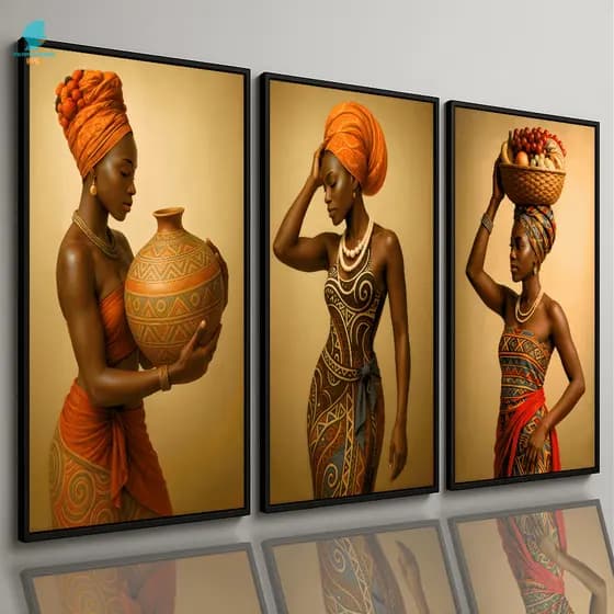 Quadros Decorativos Cultura Africana Mulheres Negras Trio Abstrato Sala Quarto