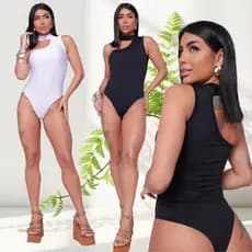 Body de Um Ombro com Bojo e Gola Alta – Feminino, Justo e Sofisticado