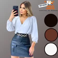 Blusa Cropped Feminino Manga Longa Transpassado Suplex Moda Casual