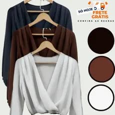 Blusa  Cropped Feminina em Suplex com Decote Transpassado – Manga Longa e Caimento Perfeito