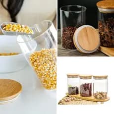 Conjunto De 04 Potes Herméticos De 1100 Ml Com Tampa De Bambu
