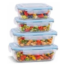 Kit 4 Potes Vidro Hermético 370ml E 640ml Marmita Freezer Micro-ondas Fitness Th Home Cor Sortida
