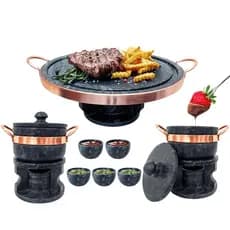 Fondue 37cm + 2 Fondue 500ml pedra sabão + 5 Tigelas de molho