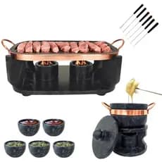 Churrasqueira Fondue CHAPA RETA + Fondue 800ml + 5 Tigelas + 6 Garfinhos