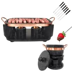 Churrasqueira Fondue CHAPA RETA + Fondue 500ml Pedra Sabão+ 6 Garfinhos