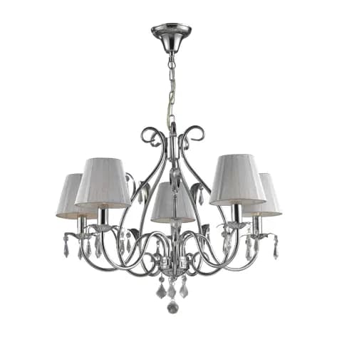 Luminária Lustre Pendente Aurora 5XE14 Cromado Vidro 500mm Decorativo