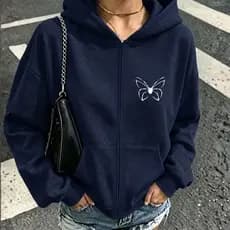 Blusa De Frio Moletom Aberto Com Zíper E Capuz Estampa Borboleta Grunge Gringa