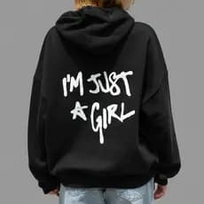 Casaco Moletom Feminino Canguru I'm Just A Girl Tendência Y2K Streetwear