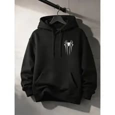 Moletom Canguru Preto Estampa Spider Minimalista Streetwear Unissex