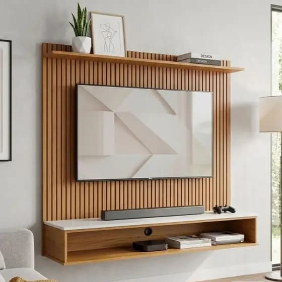 Painel Decorativo Siena Para TV Até 50” Home Moderno Luxo - Off White Ripado