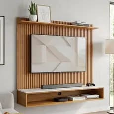 Painel Decorativo Siena Para TV Até 50” Home Moderno Luxo - Off White Ripado