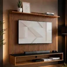 Painel Home Siena Para Sala TV Até 50” Design Moderno Elegante - Preto Ripado