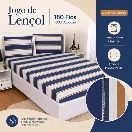 Lençol Com Elástico Cores Estampadas Algodão Percal 180 Fios