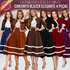 CONJUNTO FEMININO 4 PEÇAS MALHA CREPE SAIA MIDI CAMISETA E CINTO INCLUSO MODA EVANGELICA MODA CRISTÃ