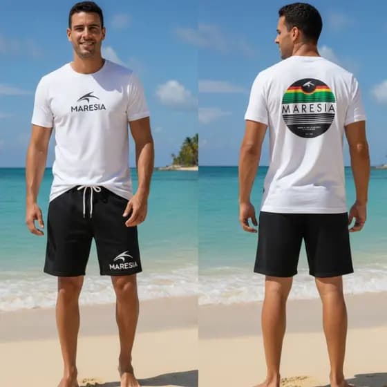 Conjunto Maresia Masculino Confortável - Camiseta Algodão + Bermuda Preta Moletom