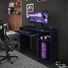 Mesa Gamer Escrivaninha - Design Ergonômico e Organização de Cabos, Preto/Vermelho